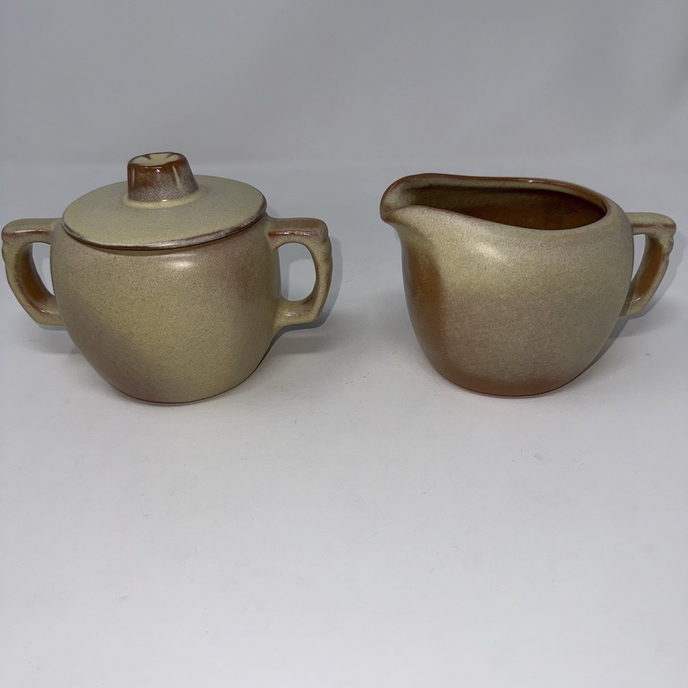 Frankoma Pottery Plainsman Creamer Sugar Set Desert Gold 5A 5B